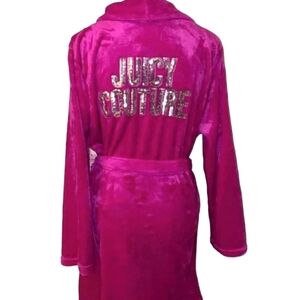Juicy Couture Plush Logo Silver Sequins Hot Pink Euphoria robe